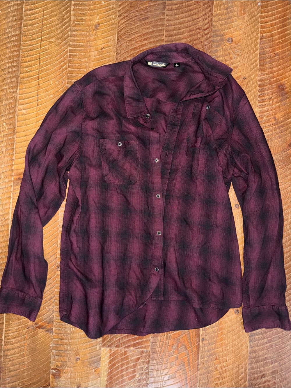 Men's Plaid Button-Up Shirt - Burgundy